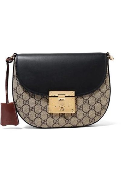 Shop Gucci Padlock Saddle Medium Leather-trimmed Coated-canvas Shoulder Bag