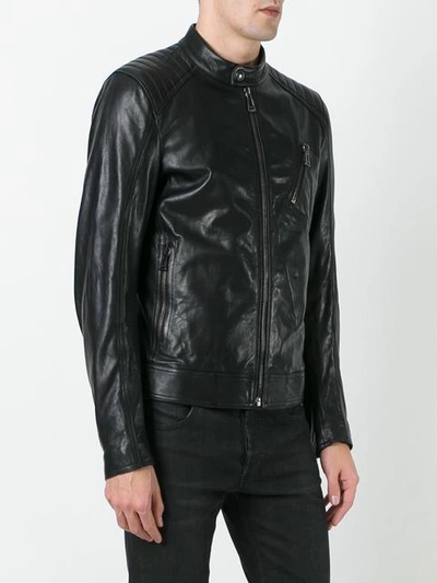 Shop Belstaff Zipped Leather Jacket - Black