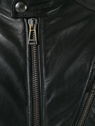 Shop Belstaff Zipped Leather Jacket - Black