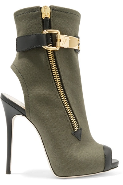 Giuseppe Zanotti Woman Roxie Leather-trimmed Canvas Ankle Boots Army Green