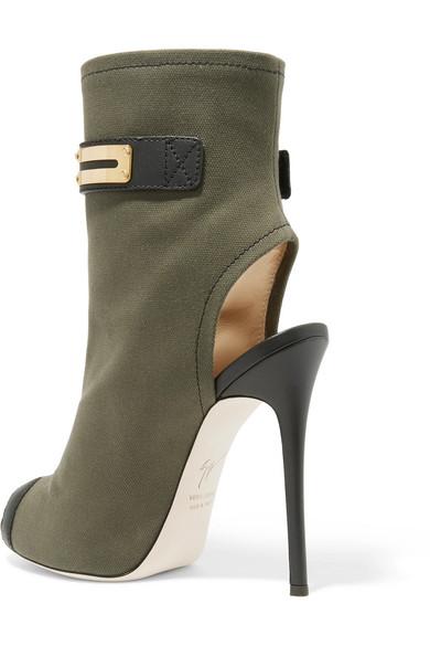 Gæstfrihed Lima tvetydig Giuseppe Zanotti Woman Roxie Leather-trimmed Canvas Ankle Boots Army Green  | ModeSens