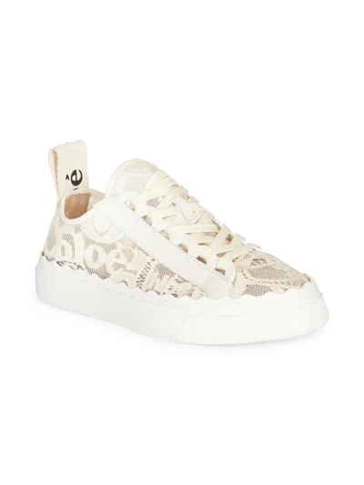Chloé Lace Lauren Low-top Sneakers With Pull Tab In White