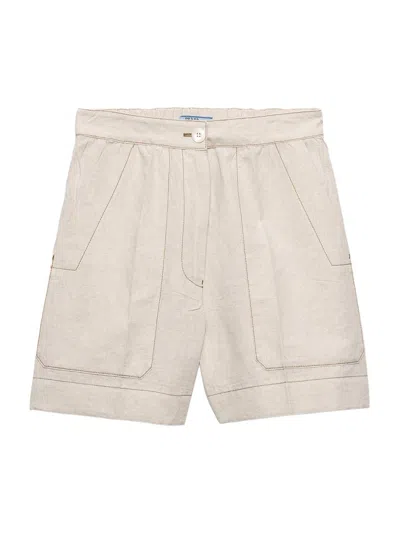 Prada Chambray Shorts In Neutral