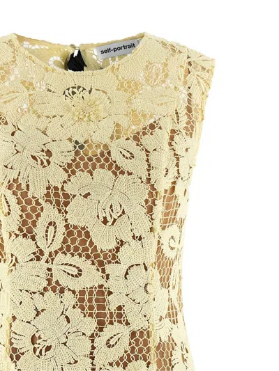 Self-portrait Midi Dress Yellow Crochet Lace With Yellow Cotton Lace For Women In Yellow