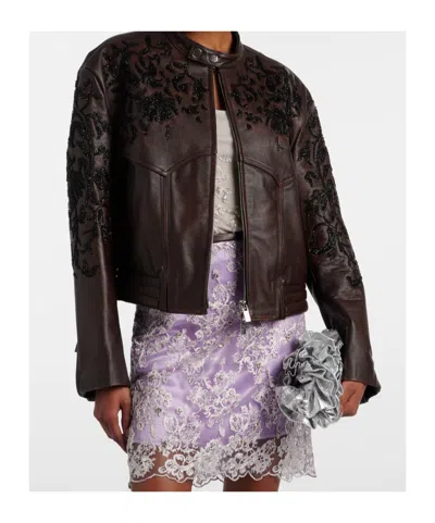 Jacques Wei Beaded Leather Jacket In Black