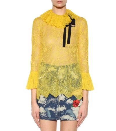 Shop Gucci Lace Top In Yellow