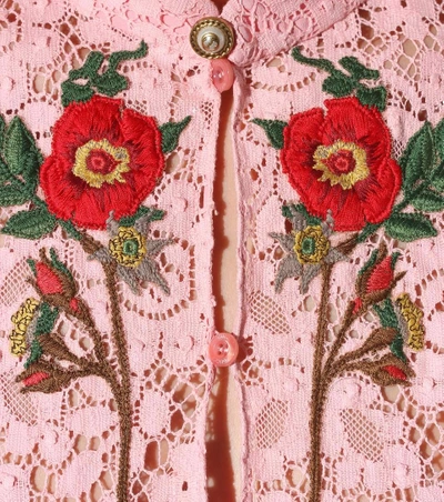 Shop Gucci Lace Cotton Dress In Wild Rose