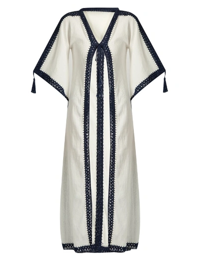 Anna Kosturova Sheika Cotton-gauze Long Kimono In White Navy