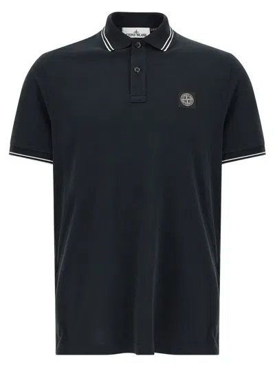 Stone Island Mens Black Brand-patch Regular-fit Stretch-cotton Polo Shirt Xl In Blue