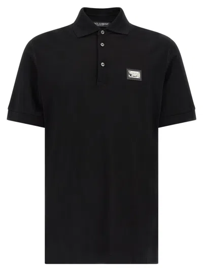 Dolce & Gabbana Piquet Polo Shirt With Logo Plate In Black