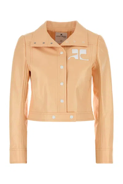 Courrèges Vinyl Blazer Jacket Collared Neck Long Sleeves In Neutral