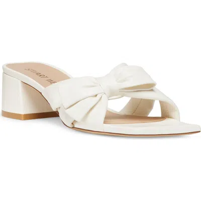 Stuart Weitzman Sofia Lambskin Bow Mule Sandals In White