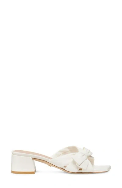 Stuart Weitzman Sofia Lambskin Bow Mule Sandals In White