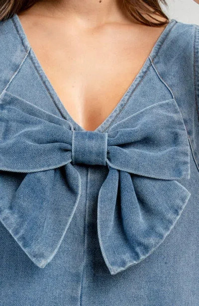 Beivy Bow Front Denim Romper In Blue