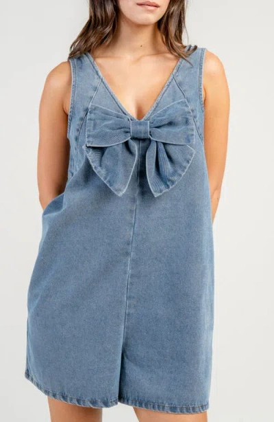 Beivy Bow Front Denim Romper In Blue