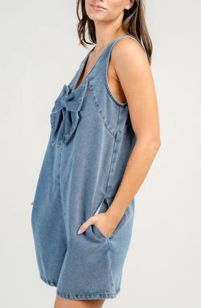 Beivy Bow Front Denim Romper In Blue
