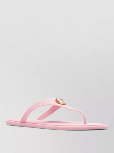 Versace Gianni Ribbon Pink Sandals With Metallic Medusa Head On The Front In Rubber Woman