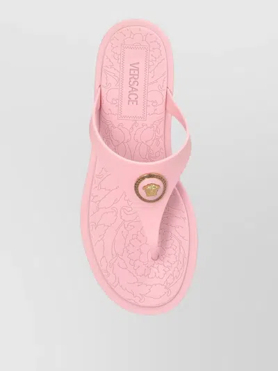 Versace Gianni Ribbon Pink Sandals With Metallic Medusa Head On The Front In Rubber Woman