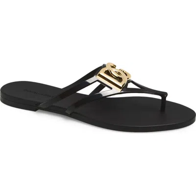 Dolce & Gabbana Black Thong Sandals With Logo Plaque On The Front In Rubber Woman