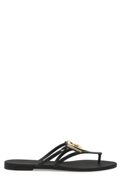 Dolce & Gabbana Black Thong Sandals With Logo Plaque On The Front In Rubber Woman