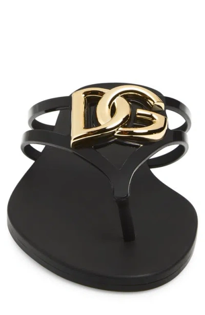 Dolce & Gabbana Black Thong Sandals With Logo Plaque On The Front In Rubber Woman