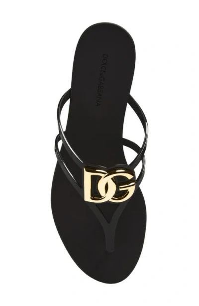 Dolce & Gabbana Black Thong Sandals With Logo Plaque On The Front In Rubber Woman