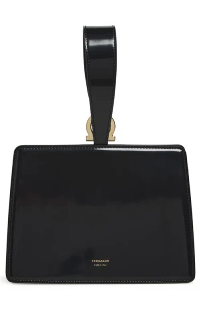 Ferragamo Mini Embellished Patent-leather Clutch In Black