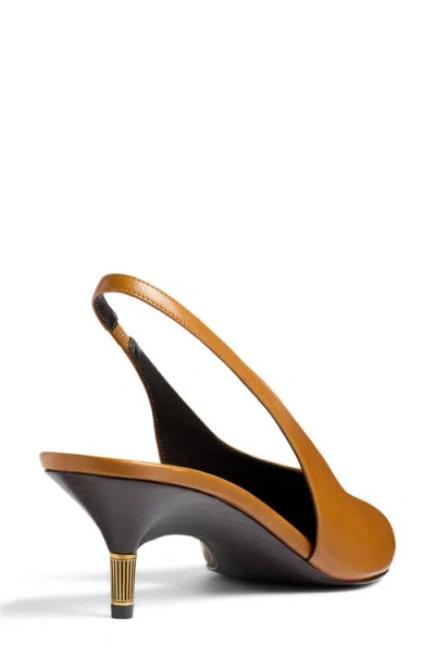 Khaite Bella 55 18kt Gold-plated Leather Slingback Pumps In Brown