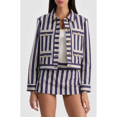 Alice And Olivia Alex Collared Boxy Jacket Metro Stripe Twilight Blue