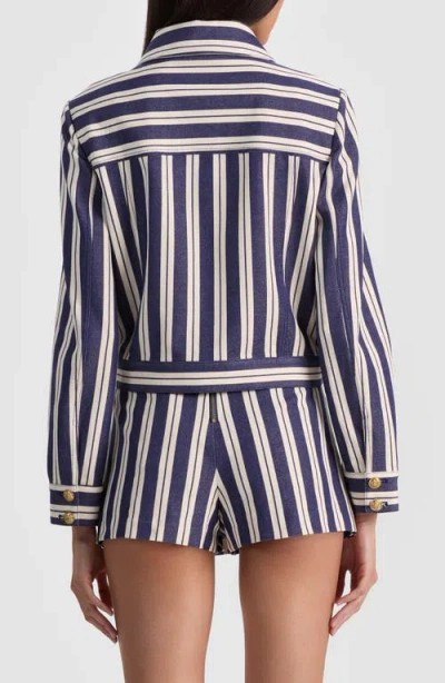 Alice And Olivia Alex Collared Boxy Jacket Metro Stripe Twilight Blue