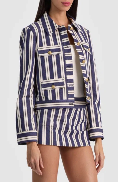 Alice And Olivia Alex Collared Boxy Jacket Metro Stripe Twilight Blue