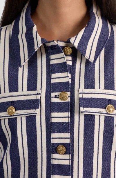 Alice And Olivia Alex Collared Boxy Jacket Metro Stripe Twilight Blue