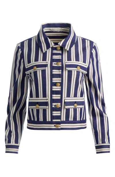 Alice And Olivia Alex Collared Boxy Jacket Metro Stripe Twilight Blue