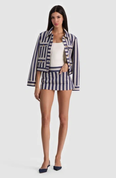 Alice And Olivia Ace Mini Skort Metro Stripe Twilight Blue In Brown