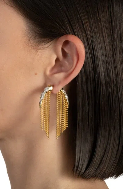 Alexis Bittar Solanales Crystal Fringed Front To Back Earrings In Gold