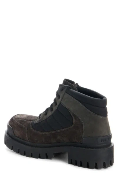 Balenciaga Slate Suede And Canvas Combat Ankle Boots In Brown