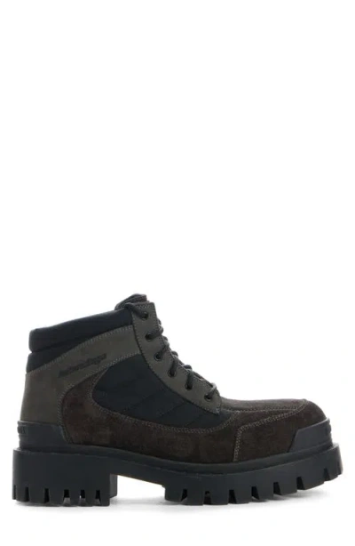 Balenciaga Slate Suede And Canvas Combat Ankle Boots In Brown