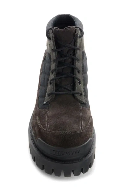 Balenciaga Slate Suede And Canvas Combat Ankle Boots In Brown