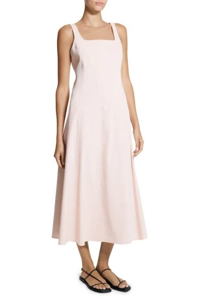 Theory Womens Warm Pink Seamed Square-neck Linen-blend Midi Dress