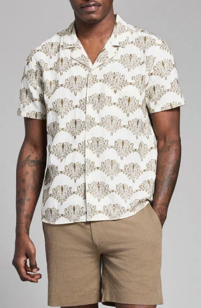 Billy Reid Short Sleeve Botanical Jacquard Camp Shirt In Neutral