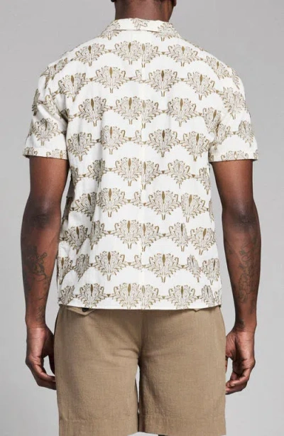 Billy Reid Short Sleeve Botanical Jacquard Camp Shirt In Neutral