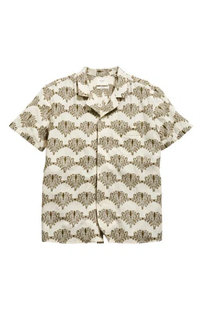 Billy Reid Short Sleeve Botanical Jacquard Camp Shirt In Neutral