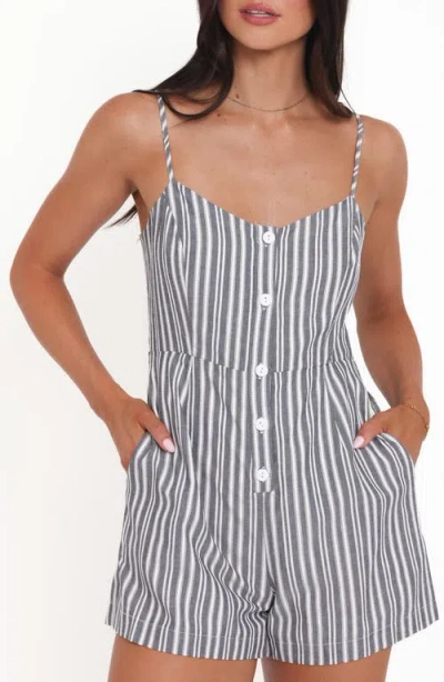 Petal And Pup Petal & Pup Reesa Stripe Button Front Cotton Romper In Blue