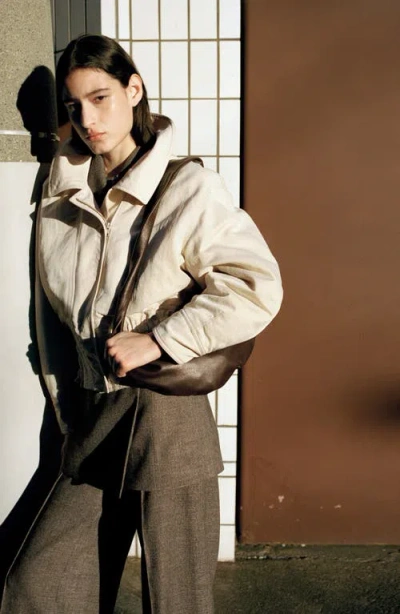 Mango Oversize Gathered Hem Jacket In Neutral