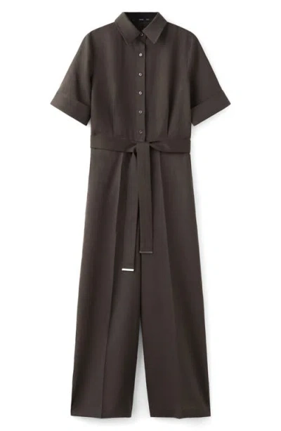 Mango Lyocell Button-up Jumpsuit In Brown