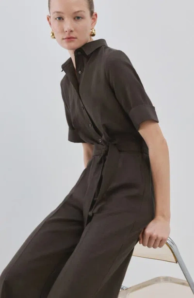 Mango Lyocell Button-up Jumpsuit In Brown