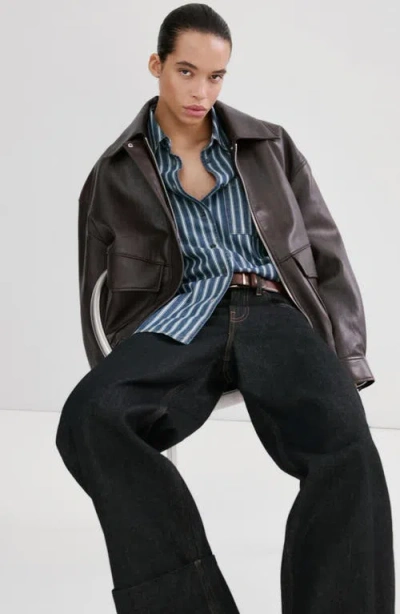 Mango Stripe Oversize Denim Shirt In Blue