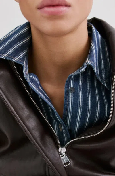 Mango Stripe Oversize Denim Shirt In Blue