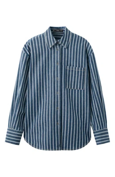 Mango Stripe Oversize Denim Shirt In Blue
