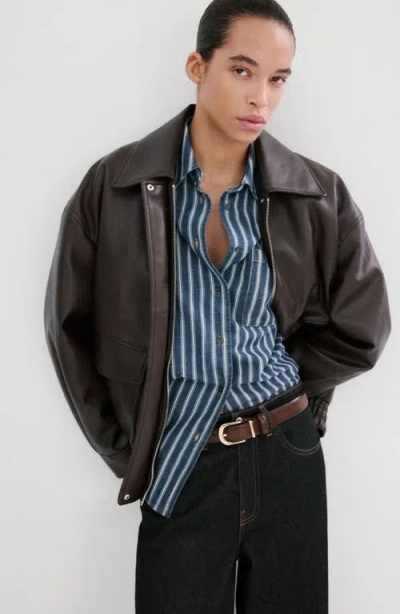 Mango Stripe Oversize Denim Shirt In Blue